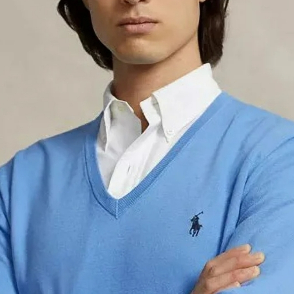 Ralph Lauren Blue V-Neck Sweater - Picture 9 of 11